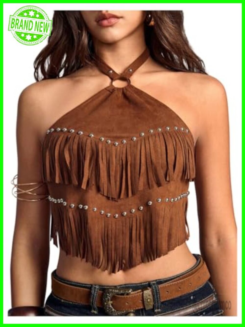 Fringe Halter Neck Crop Tank Top Western Cowgirl Rodeo Festival Outfit